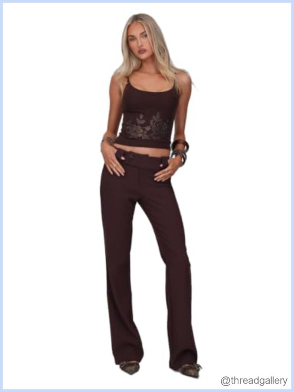 Tiger Mist Kittie Low-Rise Flare Leg Trousers Buttoned Waistband